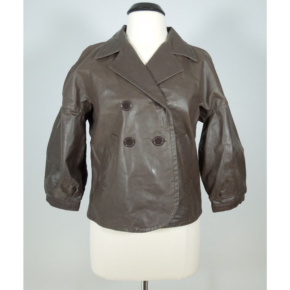 TEX by MAX AZRIA Jacket M MEDIUM Chocolate Brown Distress Leather Collared